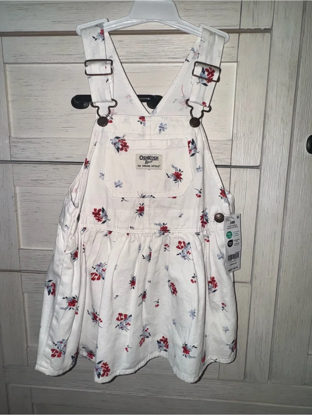 OshKosh White Overall Skirt with Red & Blue Floral Print
